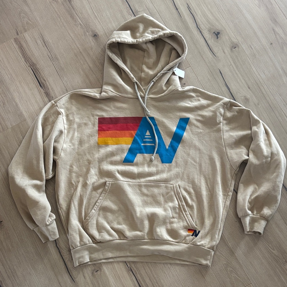 Aviator Nation Beige Hoodie with Blue and Red Accents